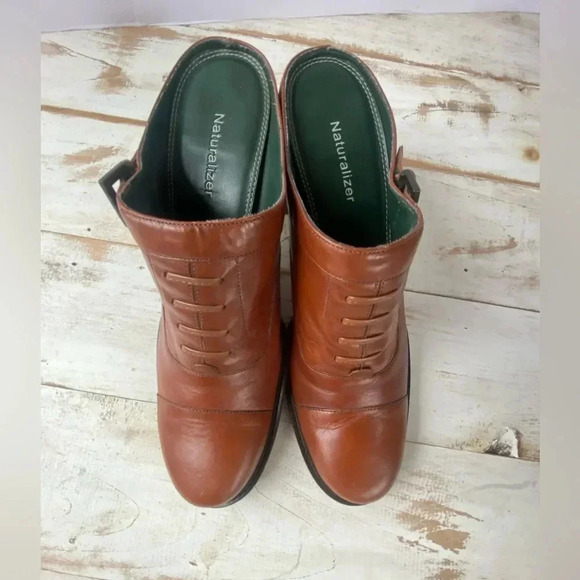 NATURALIZER brown leather block heels sz 8N vintage granny shoes indie hip EUC - Picture 5 of 13